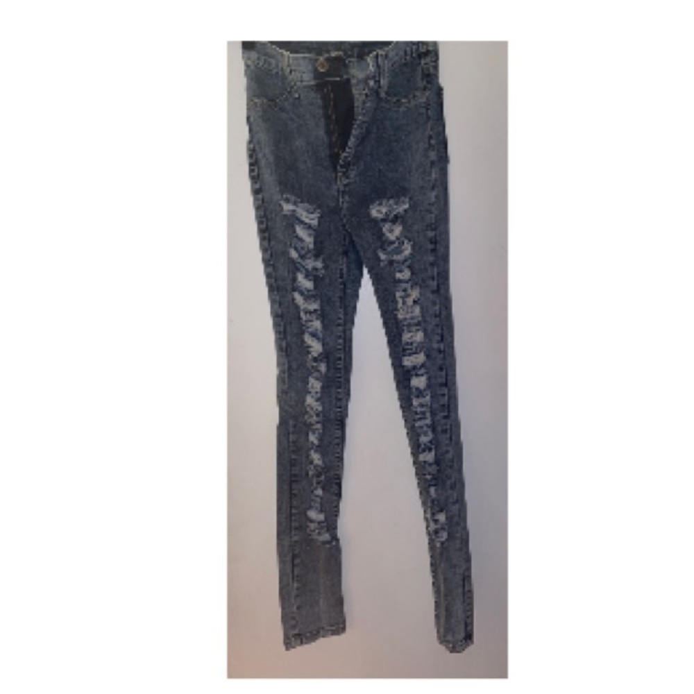 Ripped One Button High Waisted Jeans